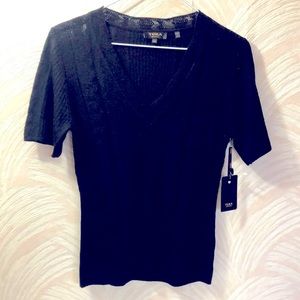 Yukon Paris short sleeve V neck fine woven wool, angora and acrylic knit sweater